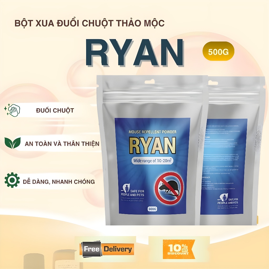 Bột Đuổi Chuột Thảo Mộc RYAN 500G – Xua Chuột Ngăn Phá Hoại, Dùng Cho Nhà Kho – Bếp – Xe