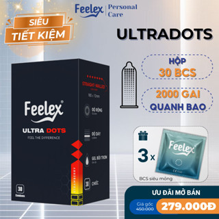  Bao cao su Feelex gân gai siêu mỏng kéo dài thời gian - hộp 30 chiếc 