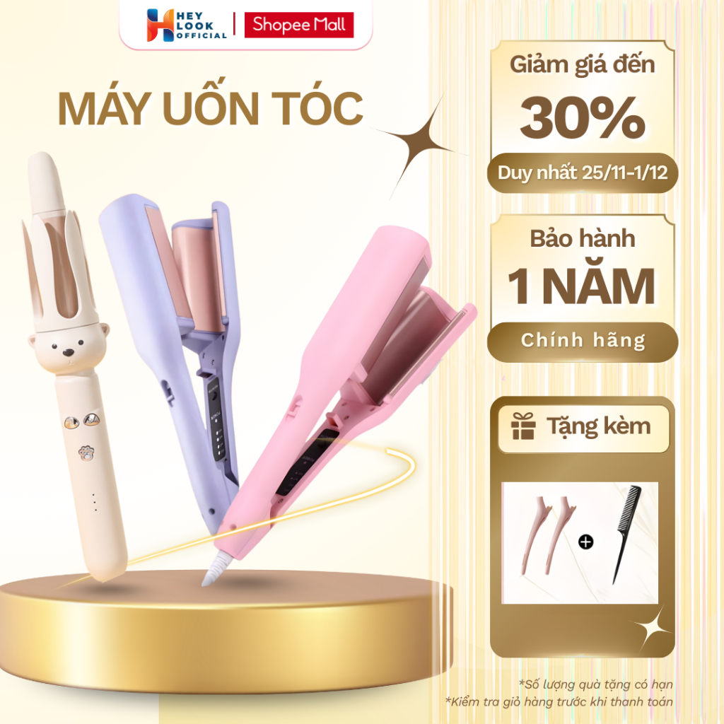 Máy Làm Tóc Xoăn Hippie Sóng Nước 32mm, Uốn Xoăn Tự Động GODWELL Chất Liệu Gốm Sứ Đường Kính Uốn 28mm