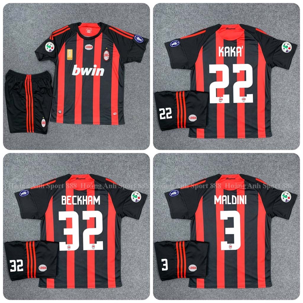 Bộ Quần Áo Bóng Đá/ Áo Đá Banh Retro CLB AC Milan 2008- Vải Polyester Thái Gai Lưới