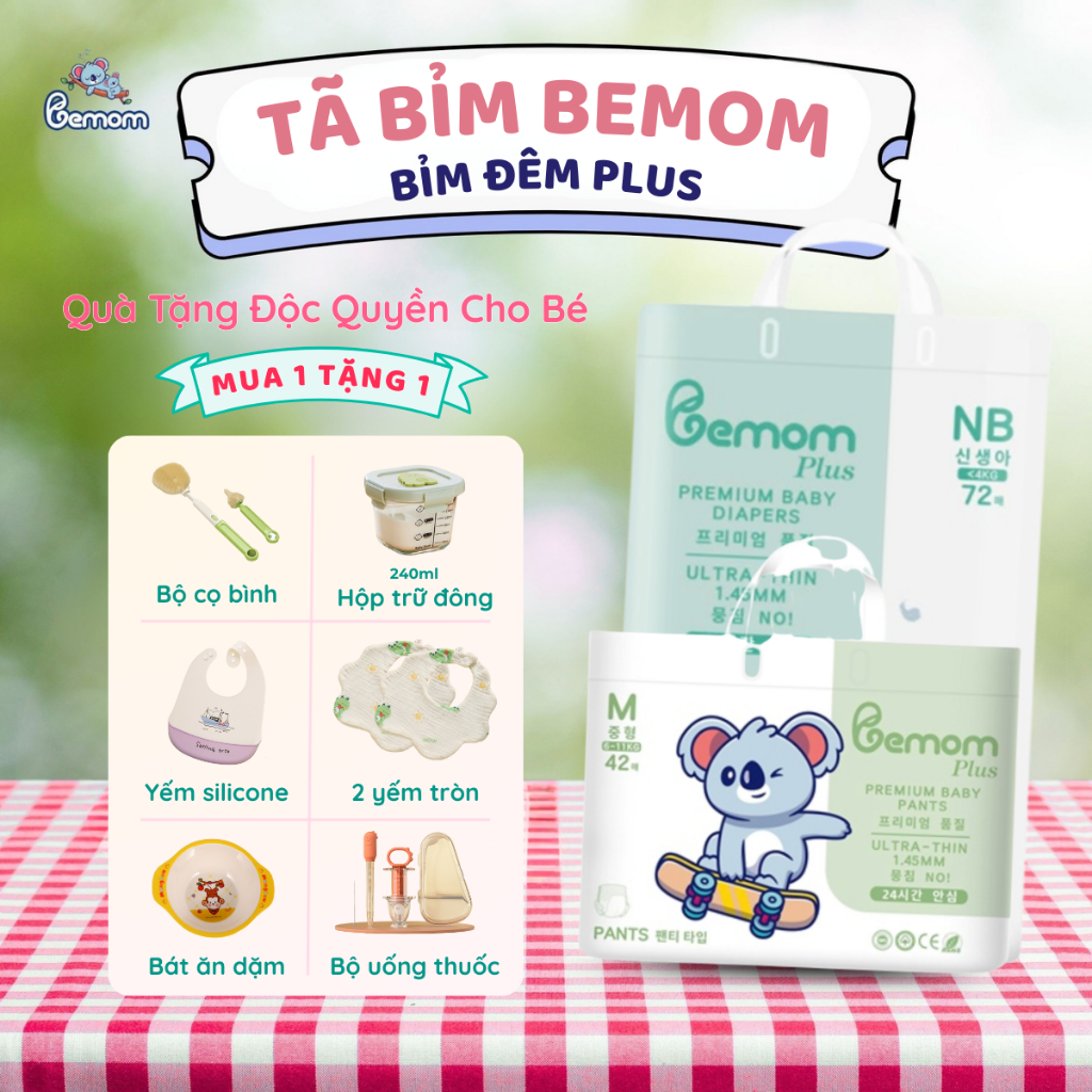 (Tặng Quà ) Tã Bỉm Hàn Quốc Đêm Bemom Plus - Siêu Mềm, Mỏng 1.45mm, Thấm Hút Vượt Trội, Thoáng Khí 1