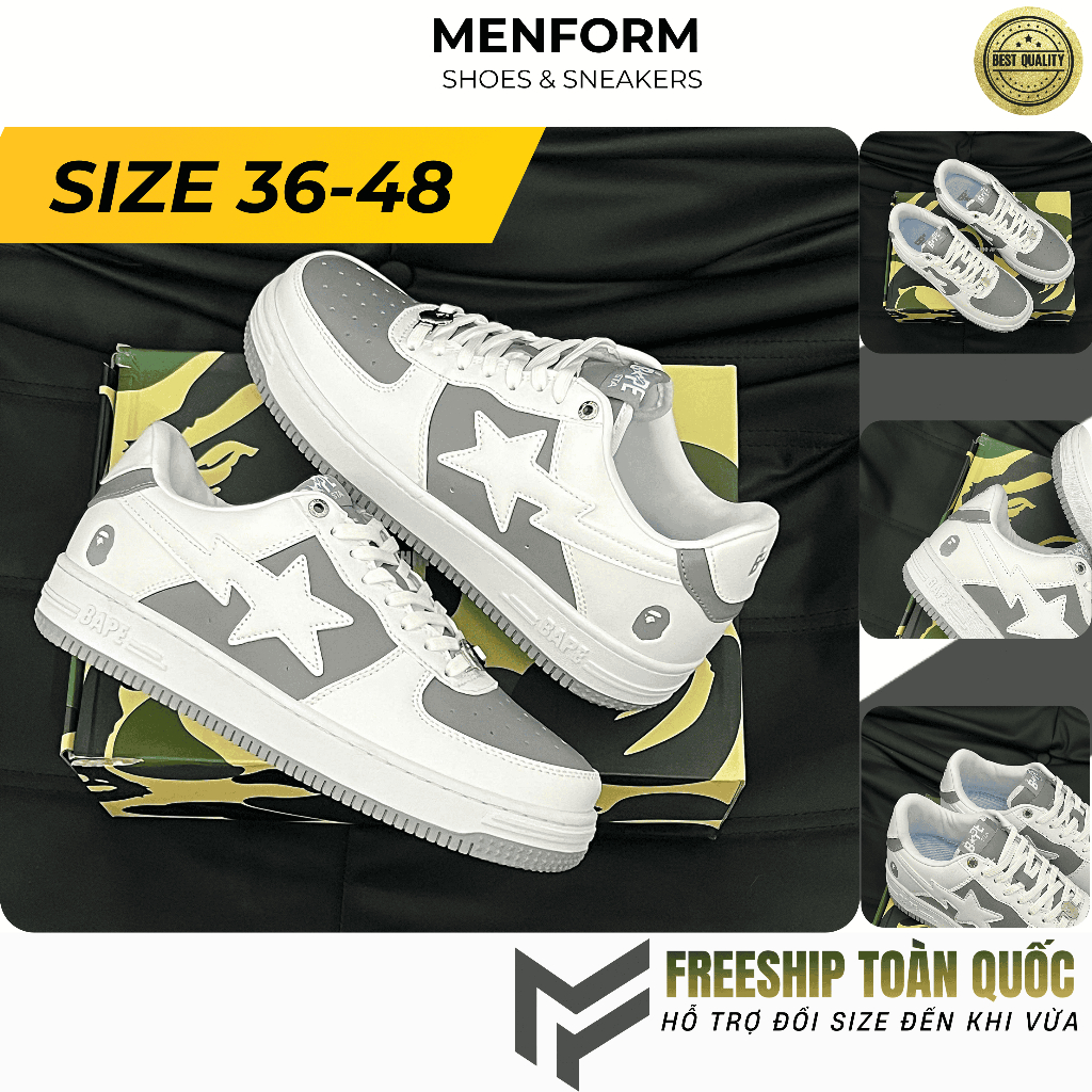 [36-47] Giày A Bathing Ape Bape Sta Low Grey, Giày Bape Sta nam nữ dễ phối, phong cách