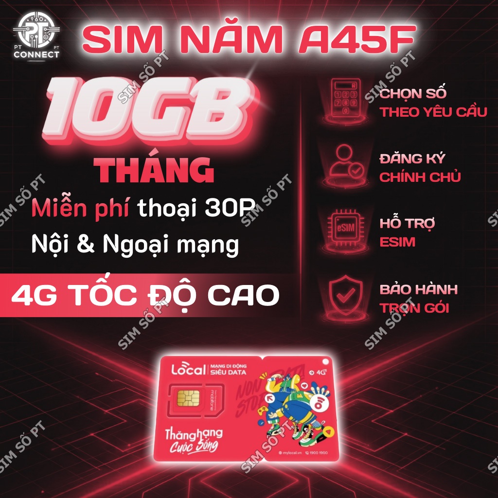 Sim 4G Local 10GB/Tháng A45F Mobifone – Trọn Gói 1 Năm – Hỗ Trợ eSIM – Giá Rẻ – Sóng Khỏe