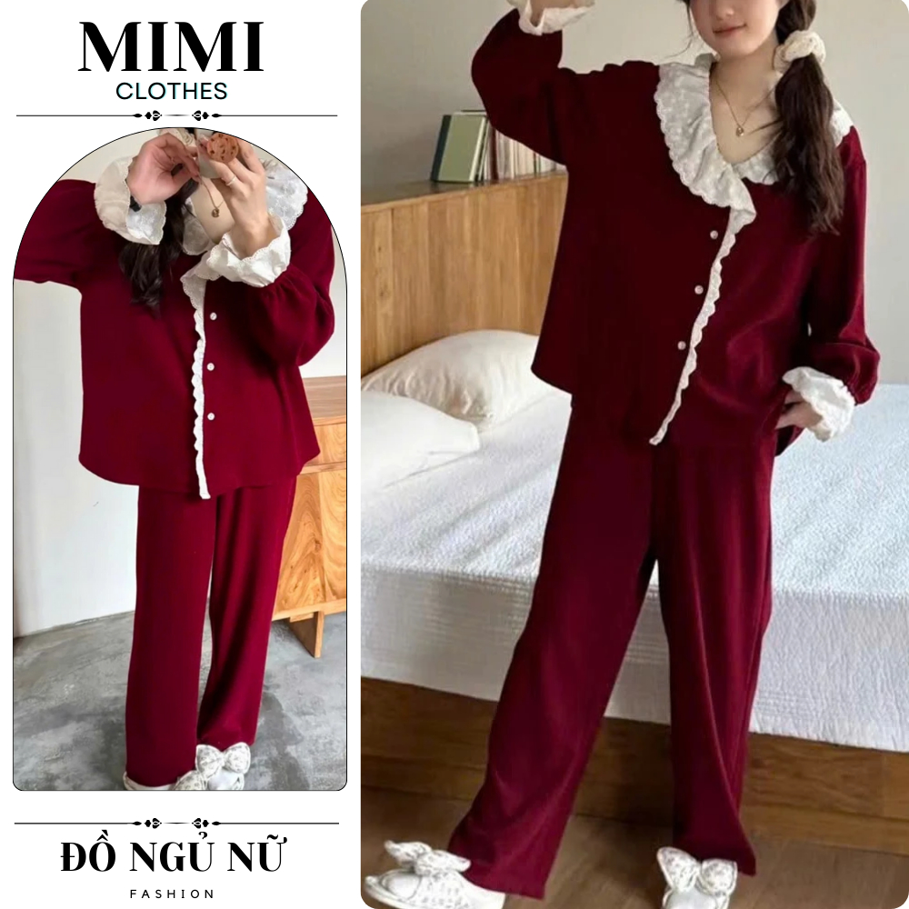 Đồ ngủ nữ, bộ pijama mặc nhà màu đỏ phối ren siêu xinh cho nàng MIMI CLOTHES hcom3734