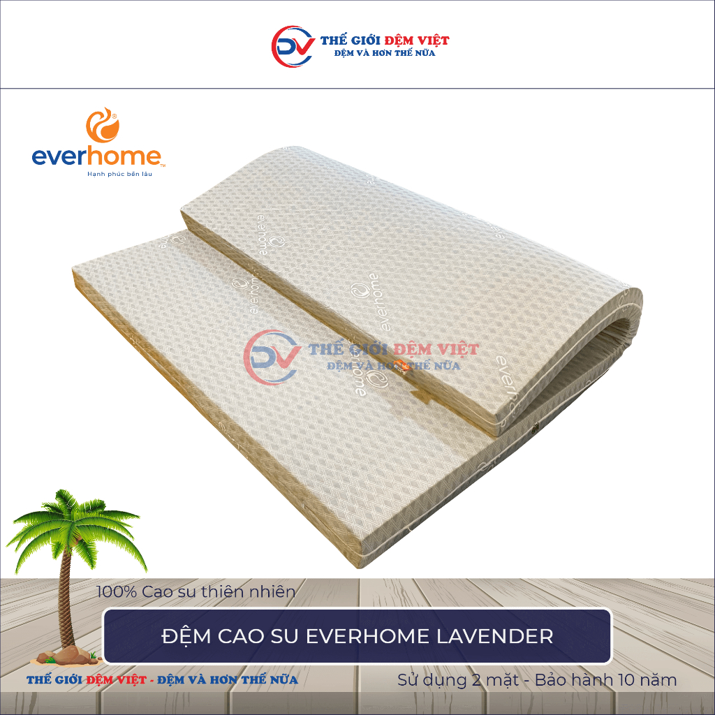 [FREE SHIP ĐIỀU KIỆN] ĐỆM CAO SU LAVENDER -  EVERHOME - 100% CAO SU THIÊN NHIÊN - HÀNG CHÍNH HÃNG