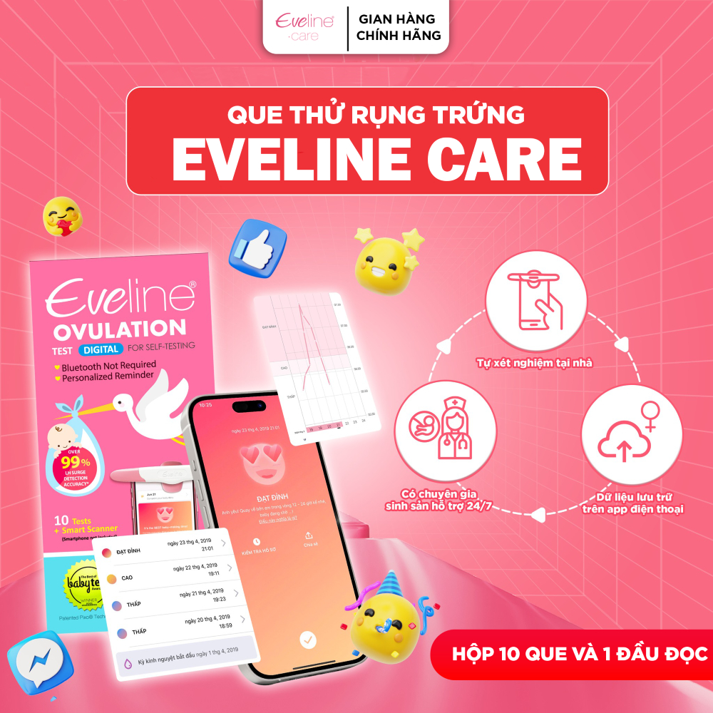  Que thử rụng trứng điện tử Eveline Care chính xác 99% có app dự đoán cửa sổ thụ thai và phân tích kết quả 