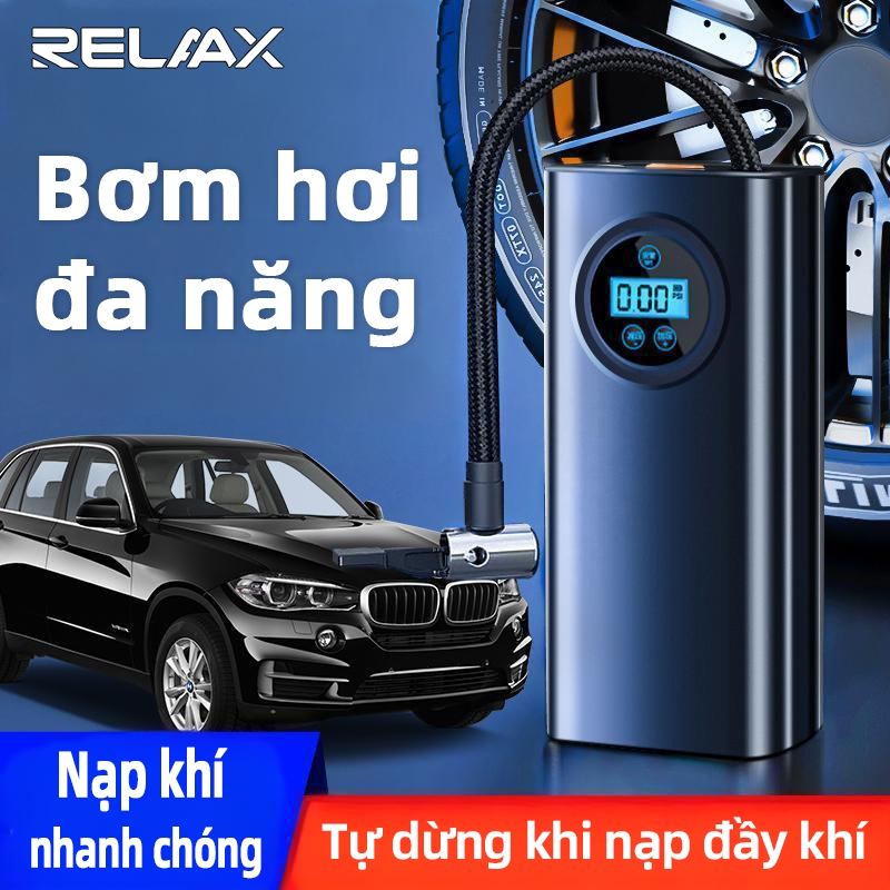 Máy Bơm Lốp RELAAX Không Dây – Màn Hình Số LCD, Bơm Nhanh, Tự Ngắt Áp Suất, Dùng Cho Ô Tô Xe Máy & B