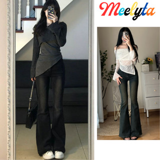  Quần jean nữ ống loe MIAA Cạp Cao Đứng Co Giãn Màu Xanh mài RETRO quần bò loe đen loang dài nữ cạp cao cực tôn dáng 