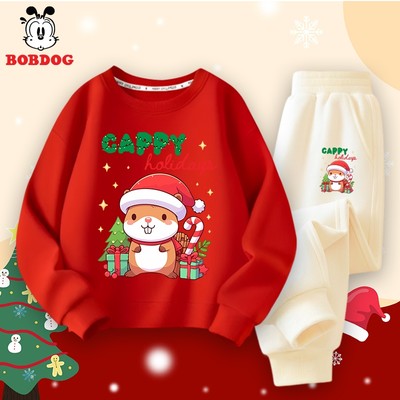 Bộ quần áo nỉ cho bé trai, bé gái BOBDOG  chất nỉ da cá mềm mịn in hình ông già noel cute MX-KS107