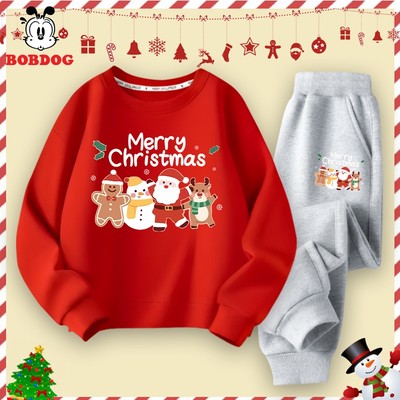 Bộ quần áo nỉ cho bé trai, bé gái BOBDOG  chất nỉ da cá in hình giáng sinh vui nhộn cute MX-KS123