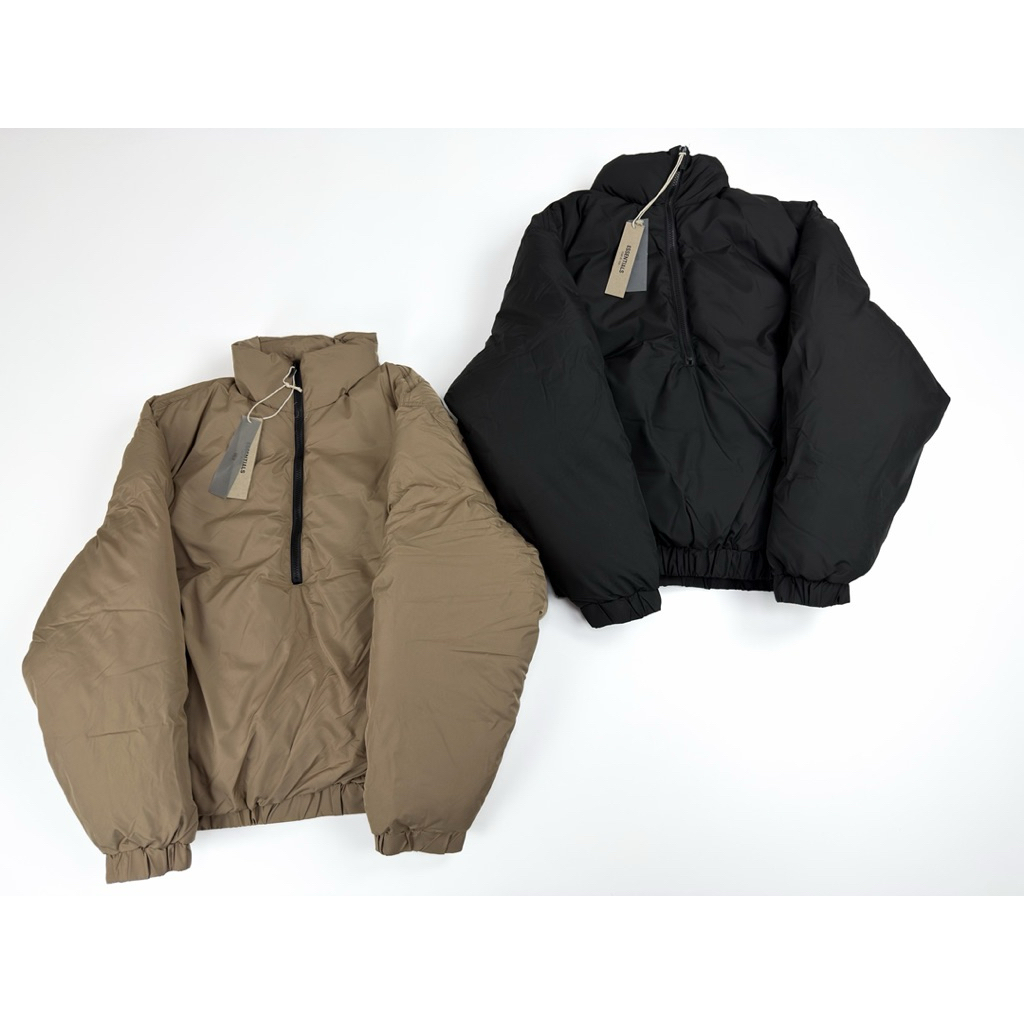 Áo Phao ESSENTIALS FOG Khoá Zip Trần Bông Siêu Nhẹ, Puffer Jacket Half-Zip Cổ Đứng Form Rộng Unisex 