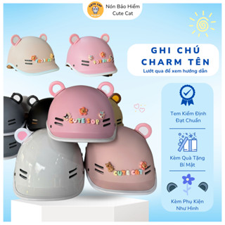   ĐẠT CHUẨN KÈM CHARM TÊN  Nón Bảo Hiểm Cá Heo Hottrend Chất Lượng Cao Cấp Tem Kiểm Định Đạt Chuẩn Kèm Phụ Kiện Cute Cat 