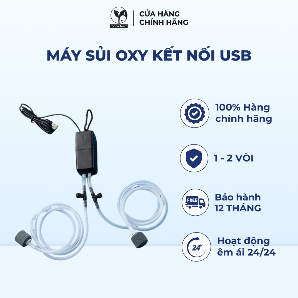 Máy Sủi Oxy Kết Nối USB - Sục Khí Oxi Cho Bể Cá Cảnh Gọn Nhẹ - Tiện Lợi - Yên Tĩnh - Bảo Hành 12 tháng