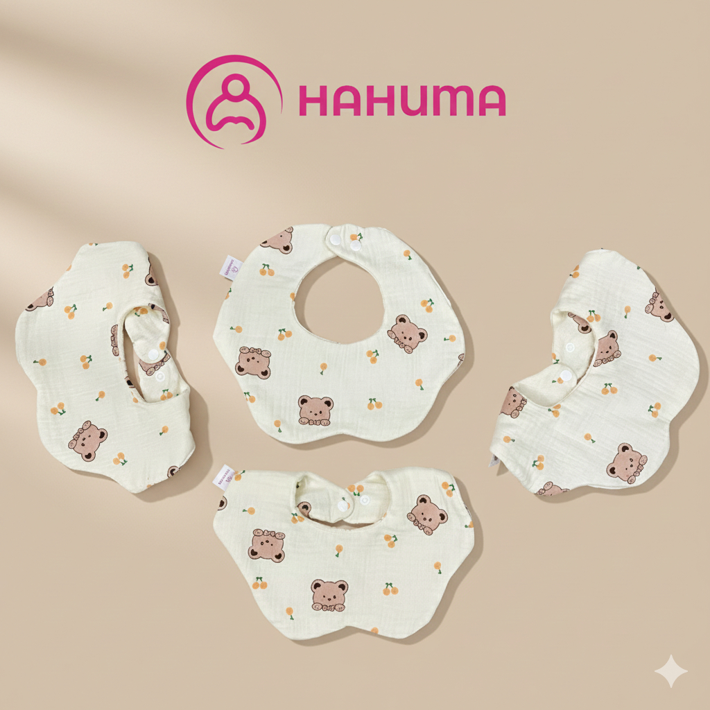 Yếm Tròn Xô Sơ Sinh Hahuma - Yếm Xoay 360 Thấm Hút Cho Bé Ăn Dặm Tiện Lợi