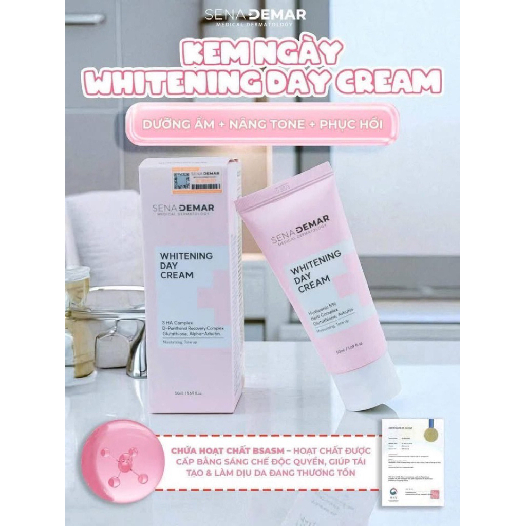 Kem ngày Sena demar whitening day cream 50ml  Hàn Quốc hạn 2028 kem ngày senademar kem lười senadema