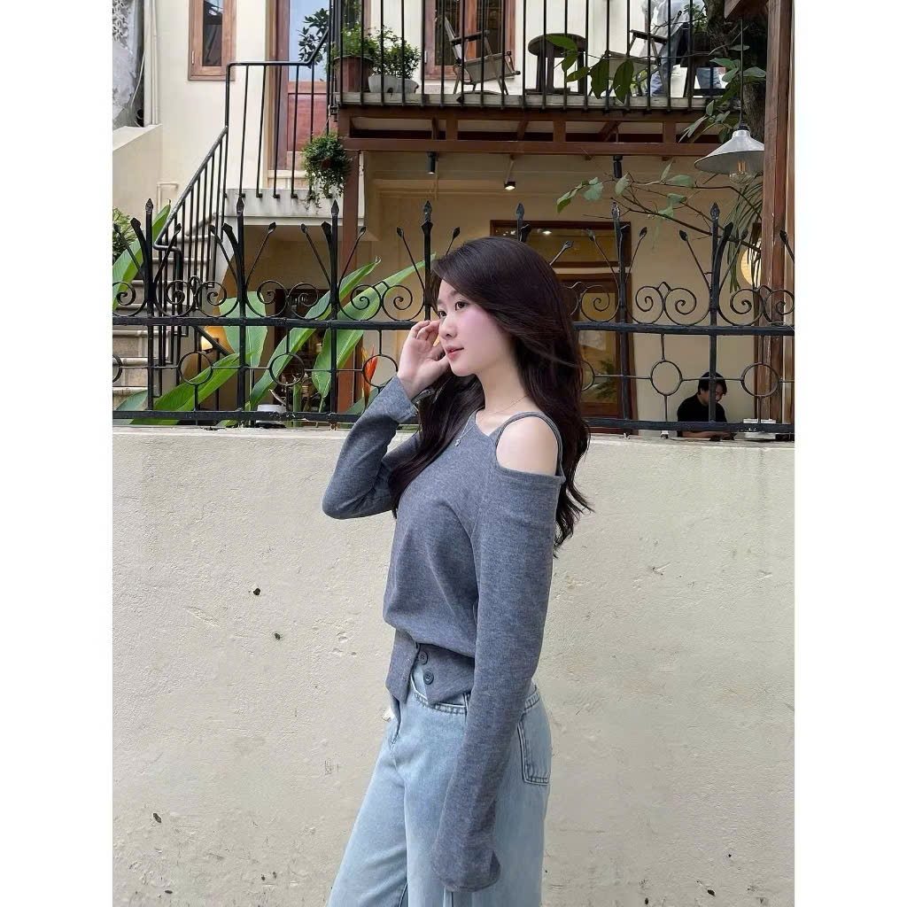 Áo hở vai nữ tay dài chất thun lông thỏ mịn, kiểu dáng basic sexy nhẹ, phối chân váy cực xinh A89 SUTANO | BigBuy360 - bigbuy360.vn