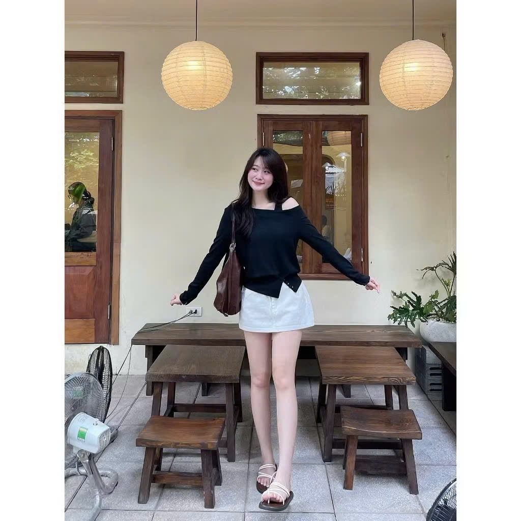 Áo hở vai nữ tay dài chất thun lông thỏ mịn, kiểu dáng basic sexy nhẹ, phối chân váy cực xinh A89 SUTANO | BigBuy360 - bigbuy360.vn