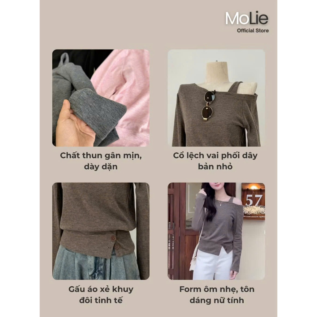 Áo hở vai nữ tay dài chất thun lông thỏ mịn, kiểu dáng basic sexy nhẹ, phối chân váy cực xinh A89 SUTANO | BigBuy360 - bigbuy360.vn