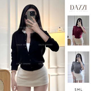   GIÁ MỞ BÁN  Áo khoác Cardigan nữ tay dài phối cổ trụ sơ mi và nút vàng đồng chất vải len lông thỏ DAZZI Women A066 