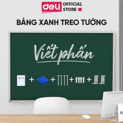 [Tặng kèm Phụ Kiện] Bảng Xanh Viết Phấn Deli, Bảng Xanh Treo Tường Viết Phấn Tiện Lợi Cho Lớp Học