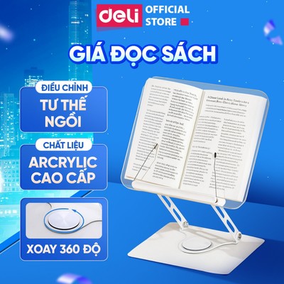 Giá Đỡ Đọc Sách & Ipad Deli, Giá Đọc Sách Cao Cấp Chất Liệu Acrylic Trong Suốt Kèm Kẹp Sách Xoay 360 Độ Tiện Lợi