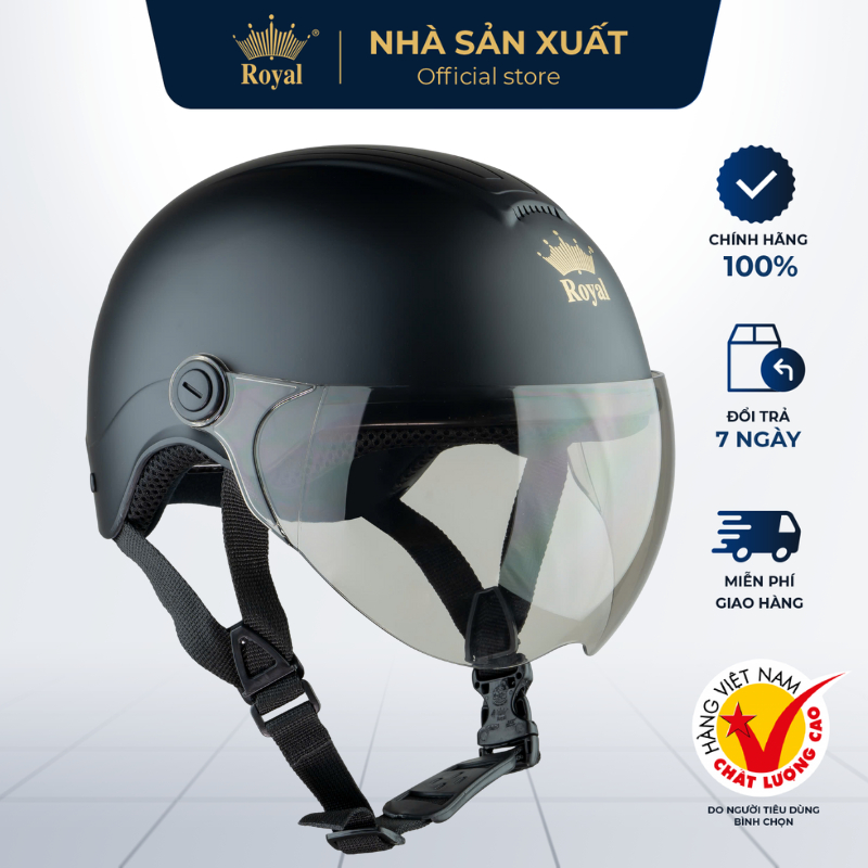 Mũ Bảo Hiểm Royal Nửa Đầu Chính Hãng M103K Kính Trà Cho Nam Nữ Bảo Hành 12 Tháng