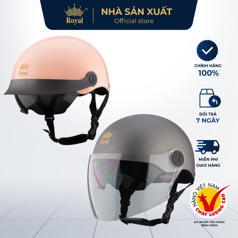 Mũ Bảo HIểm Nửa Đầu 2 Kính Chính Hãng Royal M579K Full SIze Hợp Nam Nữ Bảo Hành 12 Tháng