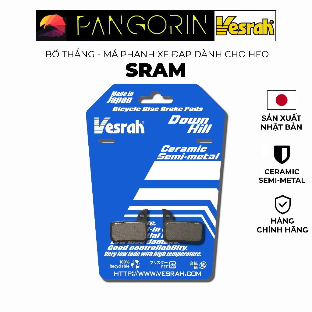 Vesrah - Bố thắng DownHill Má Phanh xe đạp MTB cho heo SRAM 700, Force (22/CX1), HRR, Red (22/22B1),