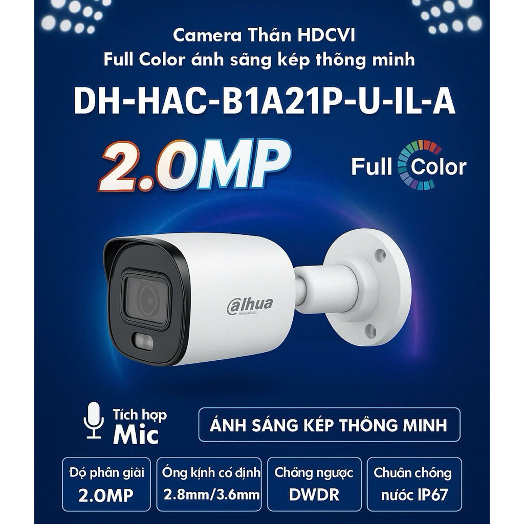 Camera Dahua B1A21P-U-IL-A màu mic chống nước chống bụi.