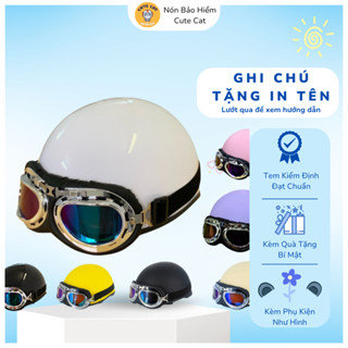  Mũ Bảo Hiểm Nửa Đầu Kèm Kính Phi Công Có Nhiều Màu Lựa Chọn Khóa Đỏ Pull Cao Cấp Nón Bảo Hiểm 1 2 Đầu CUTE CAT 