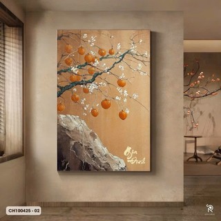 Tranh Treo Tường Canvas Quả Hồng  Biểu Tượng Của Xum Vầy, Đủ Đầy / Tranh Hoa / Tranh Chữ Tinh