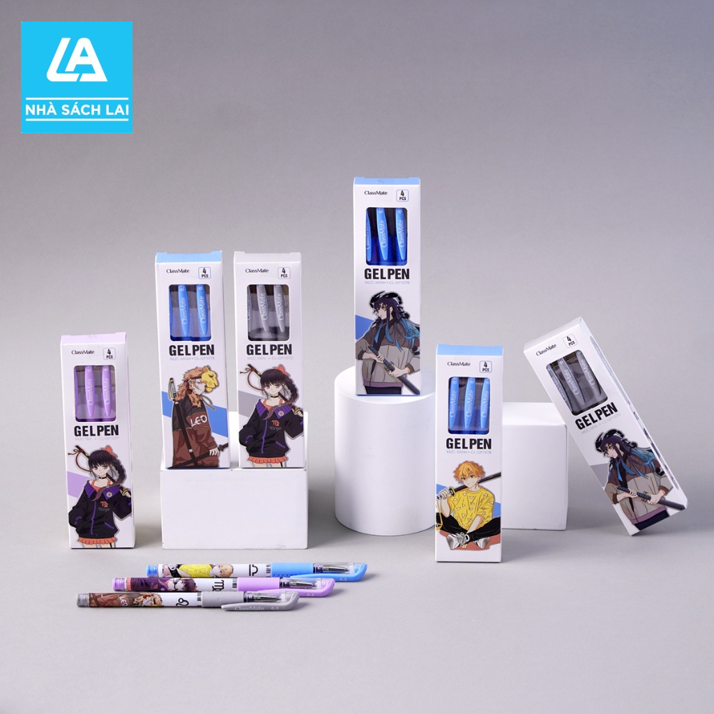 Hộp 4 Bút Gel Hoạt Hình CL-GP107 CLASSMATE Cho Học Sinh - Viết Gel Mực Nước Ngòi 0.5mm – Có Đệm Tay