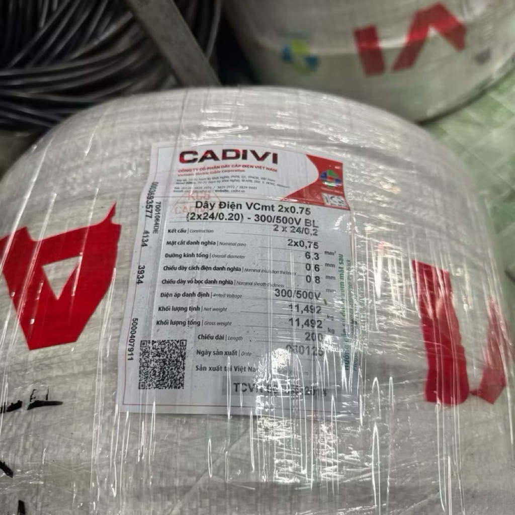 Cadivi Vcmt 2x0.75 50m cắt  từ cuộn 500m
