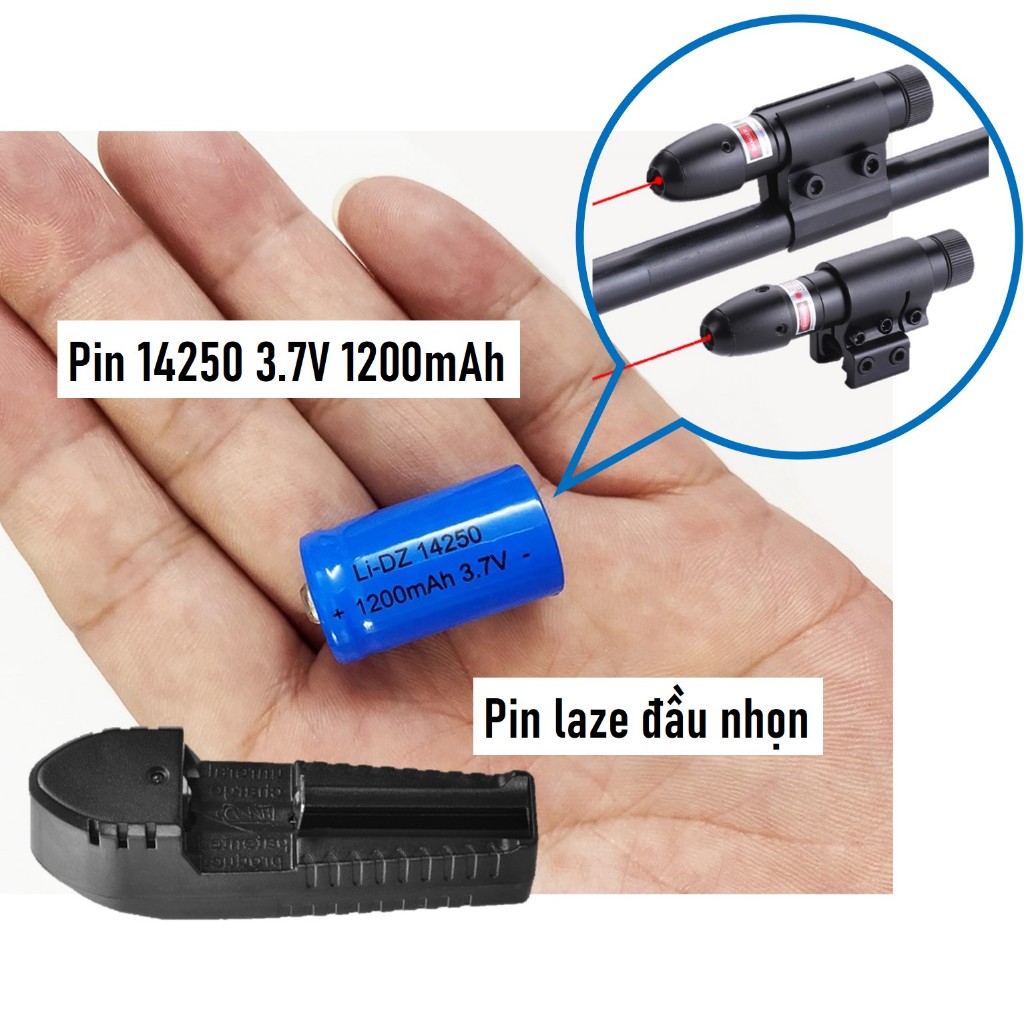 Pin Đèn Laze Đầu Nhọn Pin 14250 3.7V 1200mAh Sạc Nhiều Lần và Khay Sạc