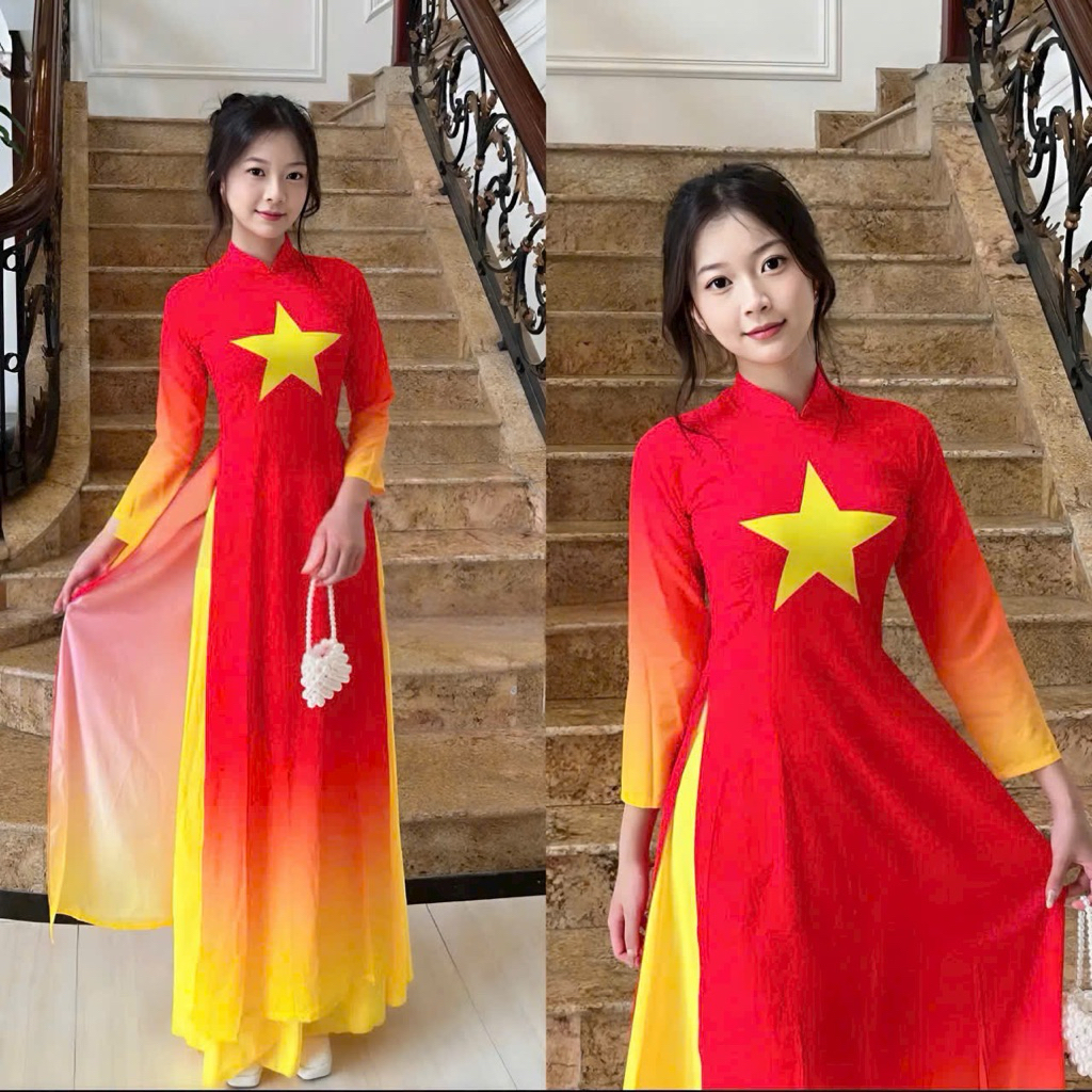 Áo Dài sao vàng loang mã L01 đủ size S/M/L/XL/2XL/3XL/4XL/5XL