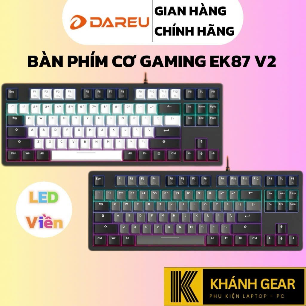 Bàn phím cơ Gaming Dareu EK87 V2 Black (Led Multi) - Led viền RGB