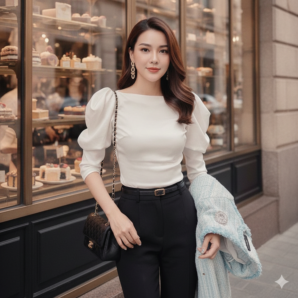 [HỎA TỐC HCM] Áo phi tay bồng đính hạt (có ảnh thật)