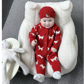  Sét Body len Noen kèm mũ HK KIDS bodysuit thôm màu đỏ cho bé diện Noel len Quảng Châu mềm mịn sz 0-3 tuổi  mã 9041  
