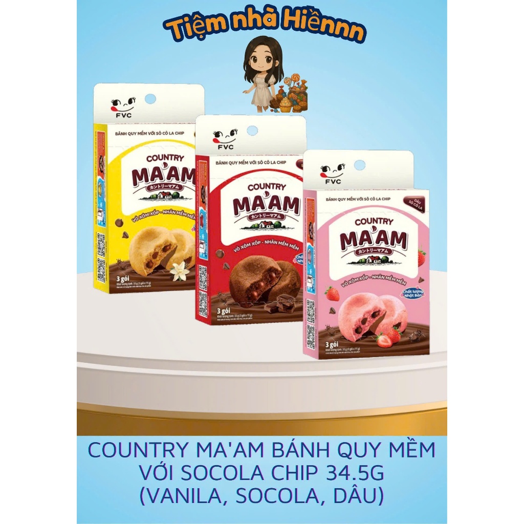 [COMBO 2 HỘP] - BAO BÌ MỚI - COUNTRY MA'AM BÁNH QUY MỀM VỚI SOCOLA CHIP 33G (DÂU, SOCOLA, VANI)
