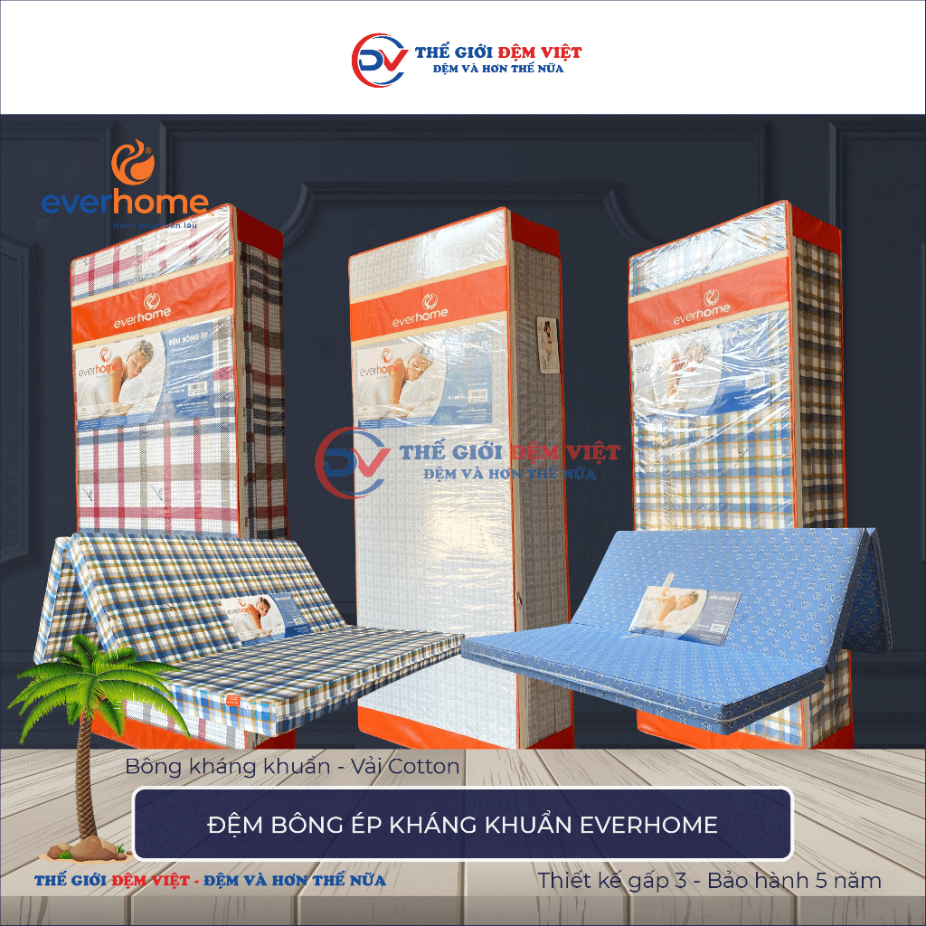 [FREE SHIP MỘT PHẦN] ĐỆM BÔNG ÉP KHÁNG KHUẨN EVERHOME VẢI COTTON - HÀNG CHÍNH HÃNG