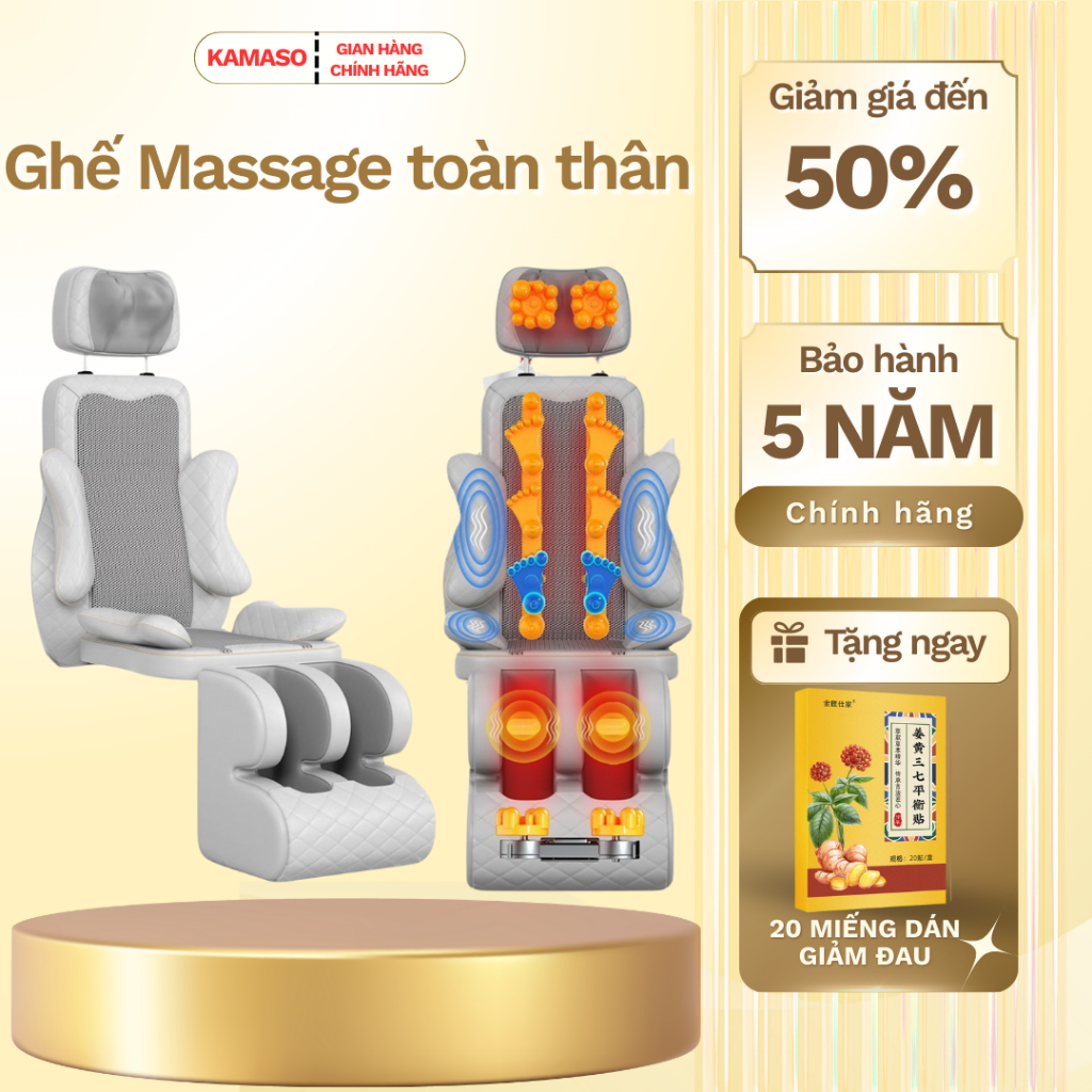 Ghế Massage toàn thân Kamaso 2025 cải tiến thêm 12 con lăn Giảm đau hiệu quả Bảo hành 5 năm
