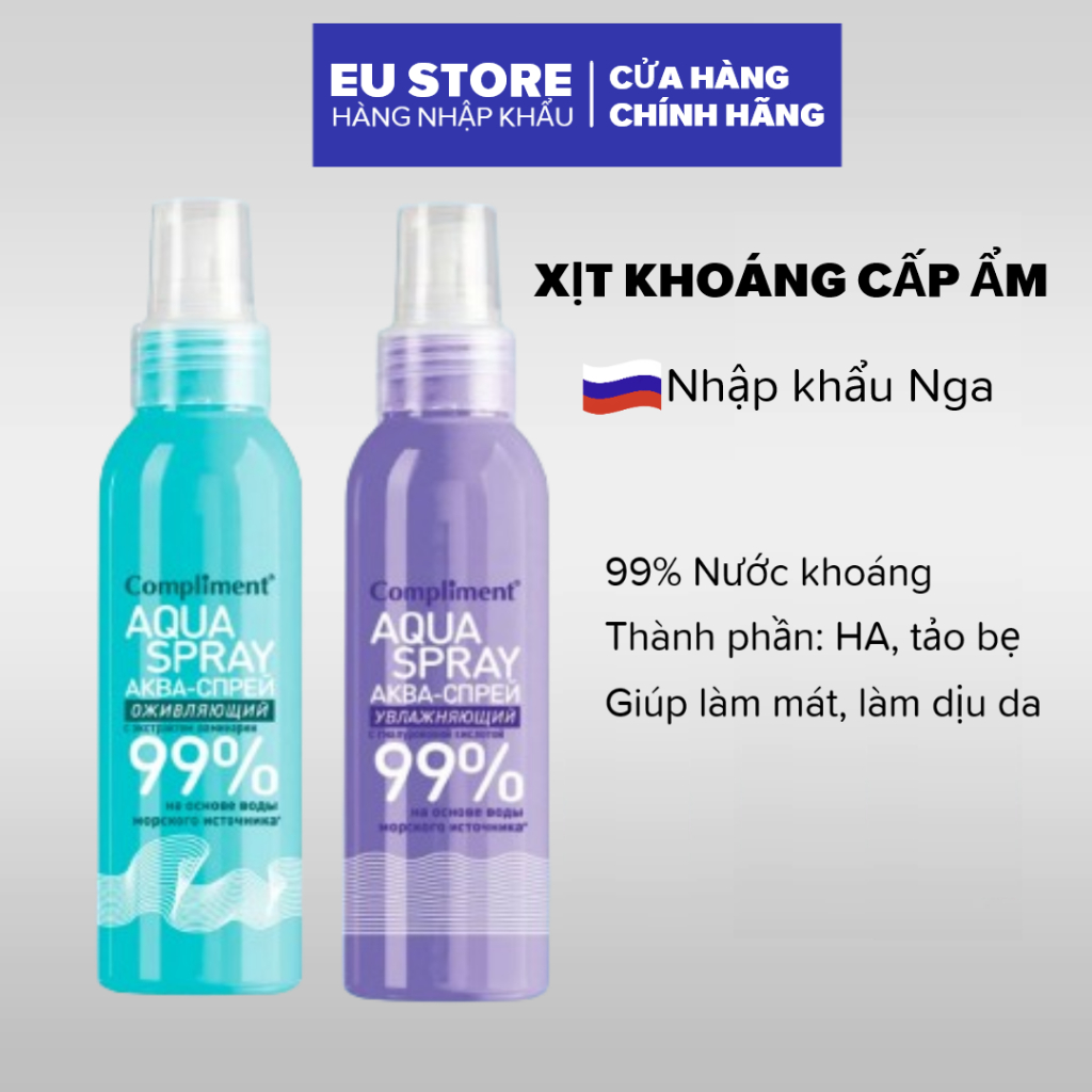 Xịt khoáng Compliment thành phần HA, tảo bẹ tự nhiên giúp cấp ẩm, làm dịu da 200ml