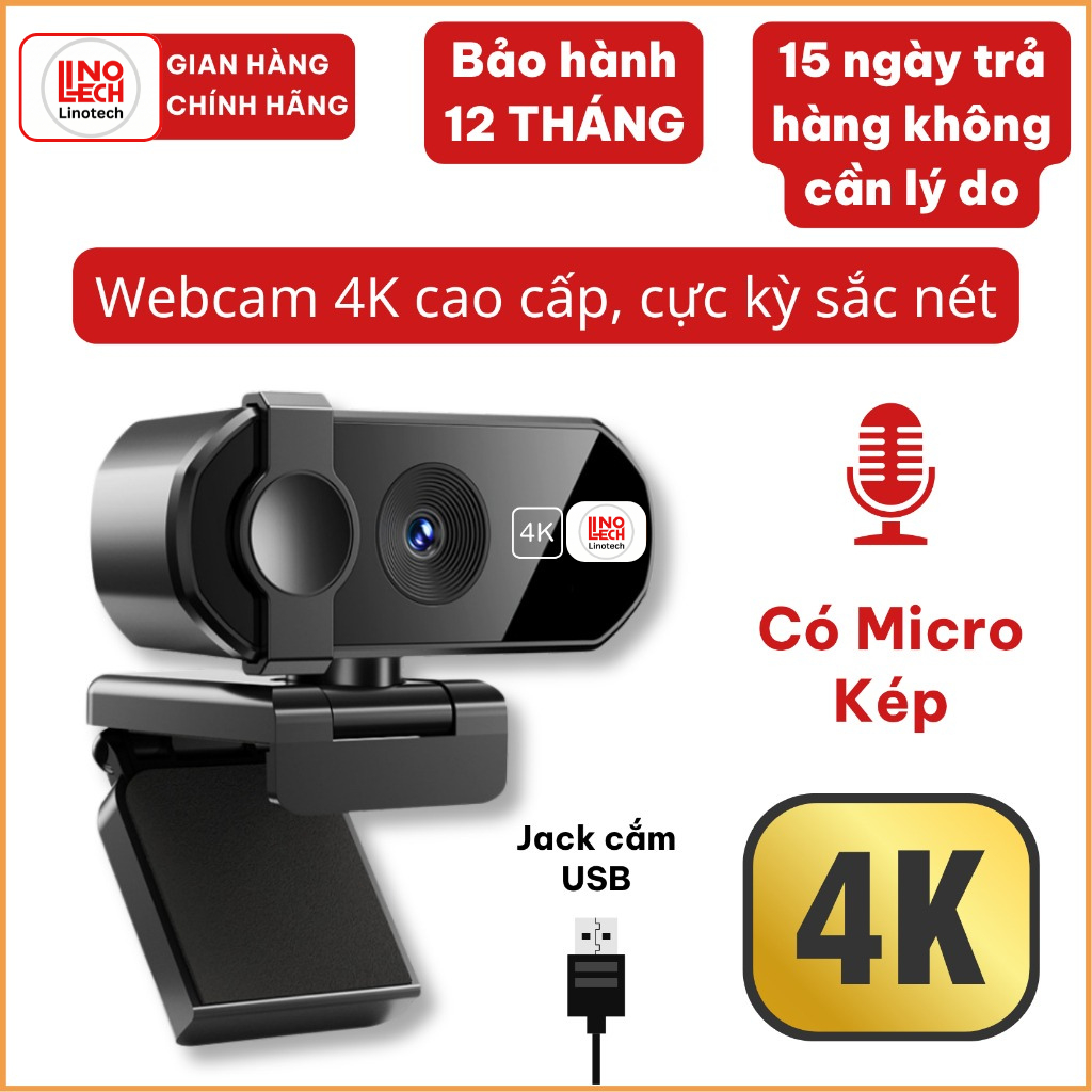 Webcam 4K 2K Livestream có Mic cho PC, Laptop