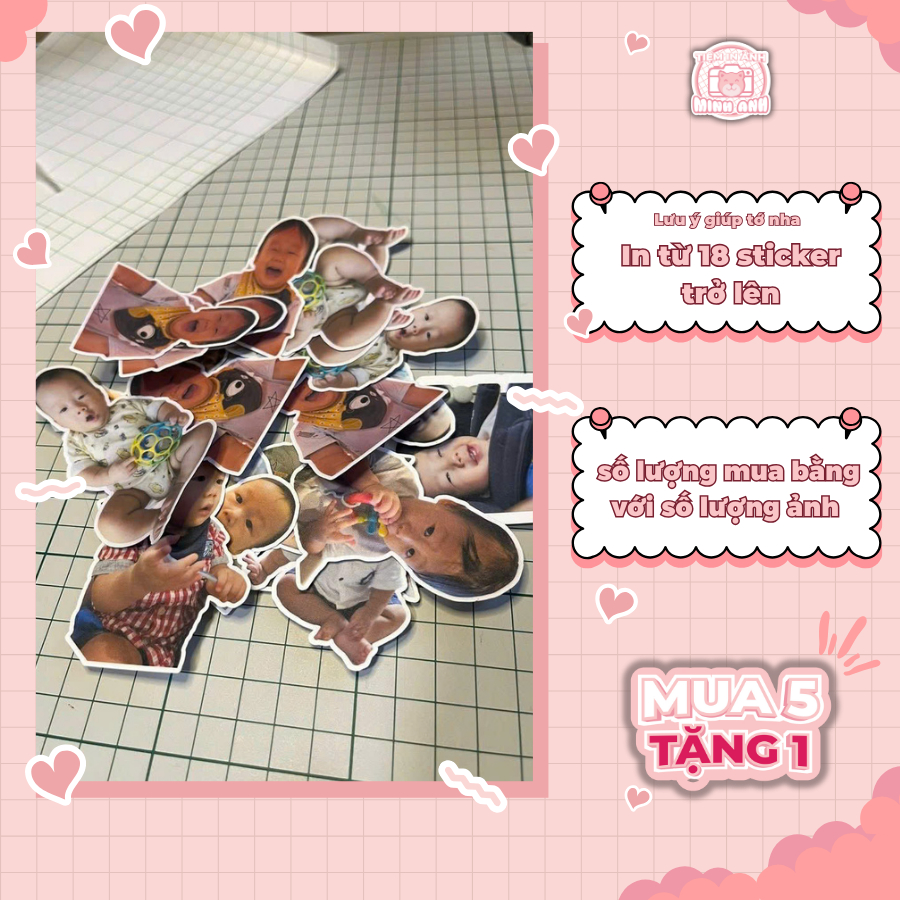 [In từ 18 ảnh] in sticker theo yêu cầu,  không cán màng bảo vệ (khách tự cắt)