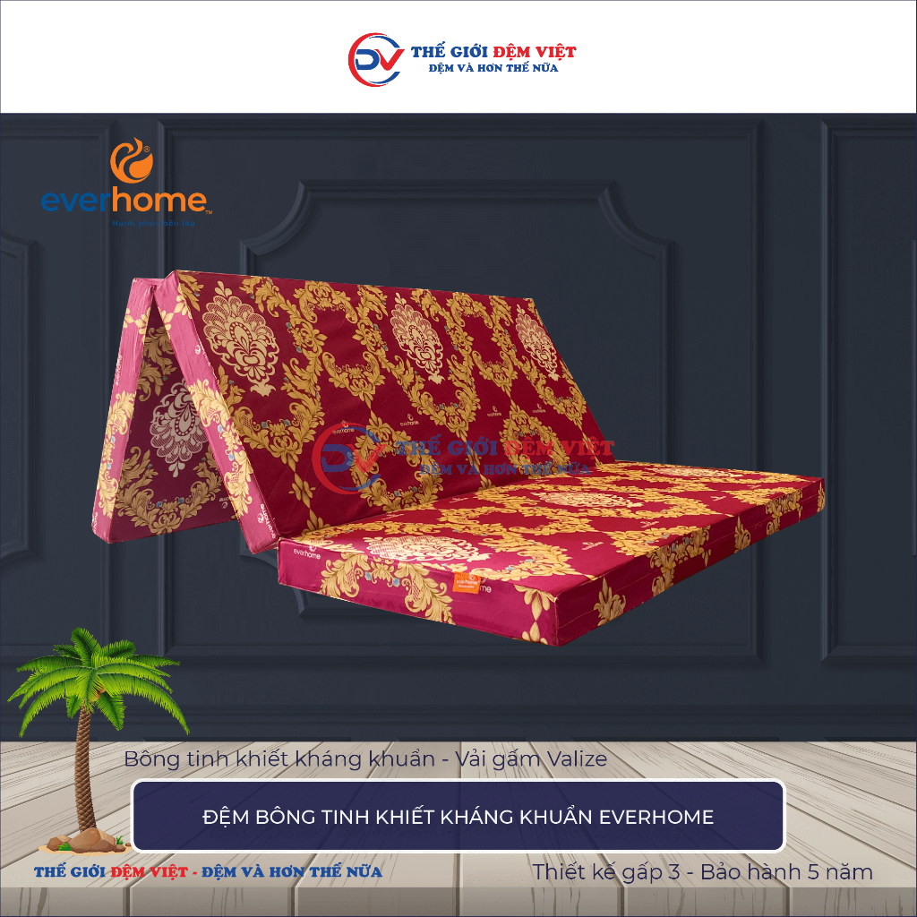 [FREE SHIP ĐIỀU KIỆN] ĐỆM BÔNG TINH KHIẾT KHÁNG KHUẨN EVERHOME - VẢI GẤM VALIZE - HÀNG CHÍNH HÃNG