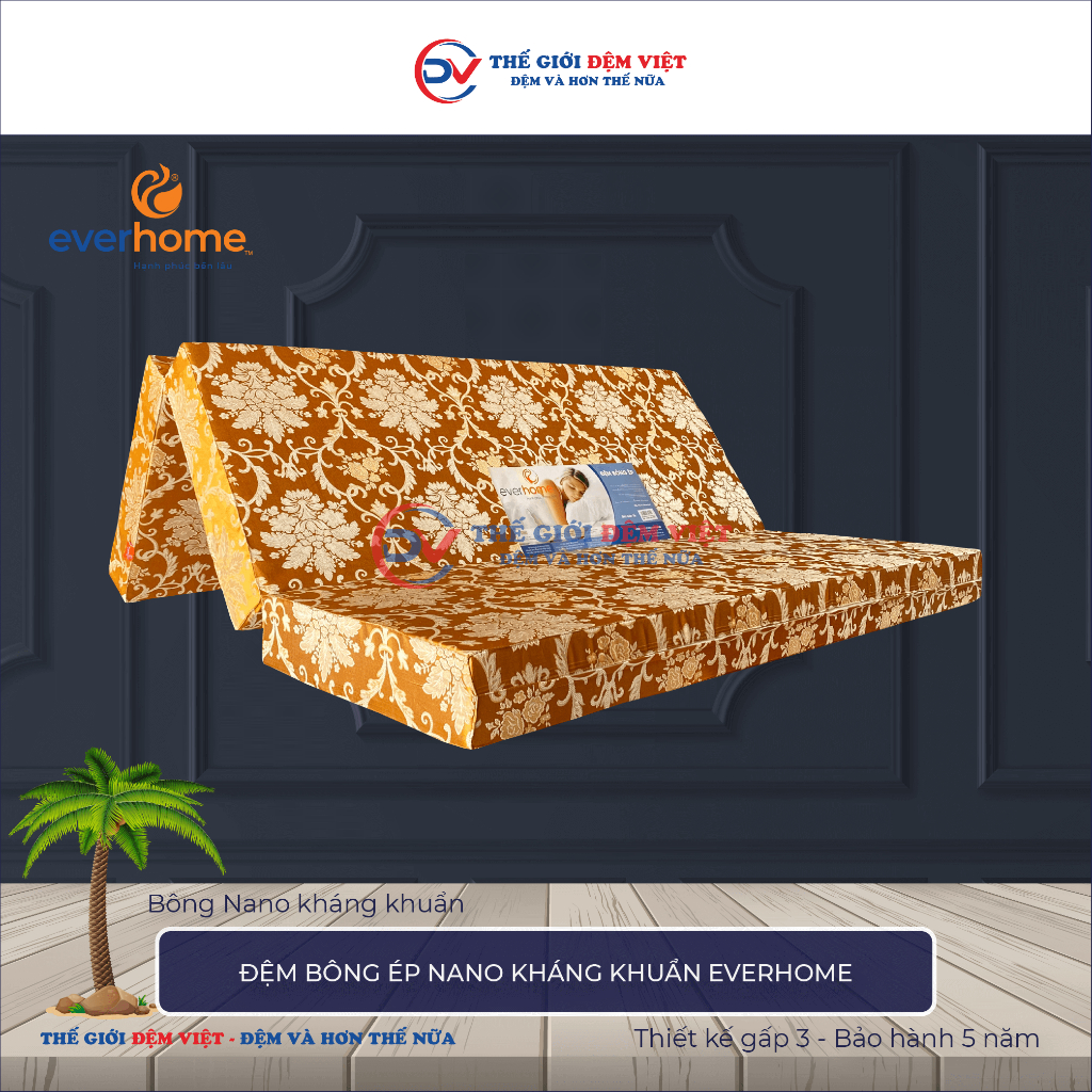 [FREE SHIP MỘT PHẦN] ĐỆM BÔNG ÉP NANO KHÁNG KHUẨN EVERHOME - VẢI GẤM - HÀNG CHÍNH HÃNG