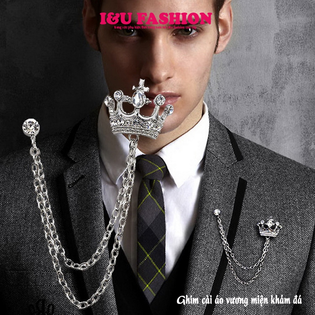 Ghim Cài Áo Trâm Cài Áo Vest Nam Cá Tính Vương Miện Đính Đá Màu Bạc Sang Chảnh Cao Cấp Phụ Kiện Áo Vest Basic GA-03