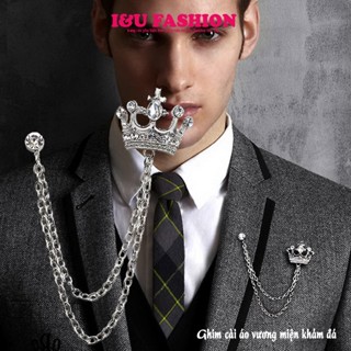 Ghim Cài Áo Trâm Cài Áo Vest Nam Cá Tính Vương Miện Đính Đá Màu Bạc Sang Chảnh Cao Cấp Phụ Kiện Áo Vest Basic GA-03