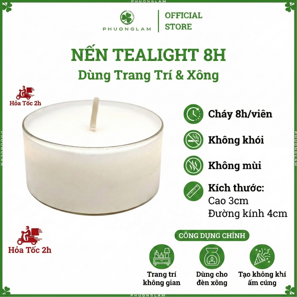 Nến tealight 8 giờ trang trí không khói tạo không gian ấm