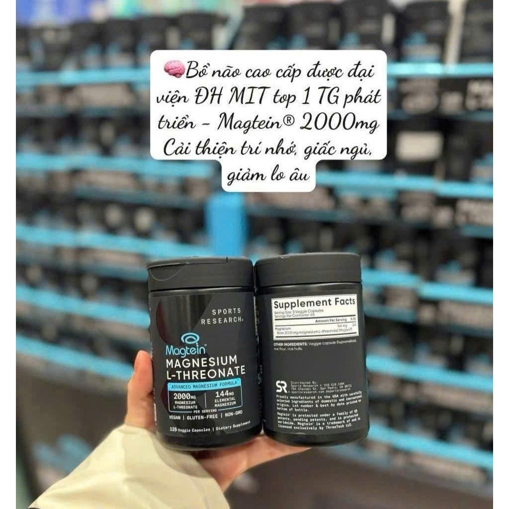 Viên uống bổ sung Magie Sports Research 135 viên- Magtein Magnesium L-Threonate, hàng Mỹ